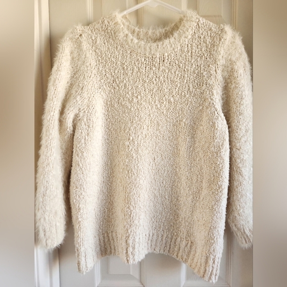 Anthropologie Cream Ivory Fuzzy Pullover Chunky Knit Sweater Size Large - Picture 1 of 11